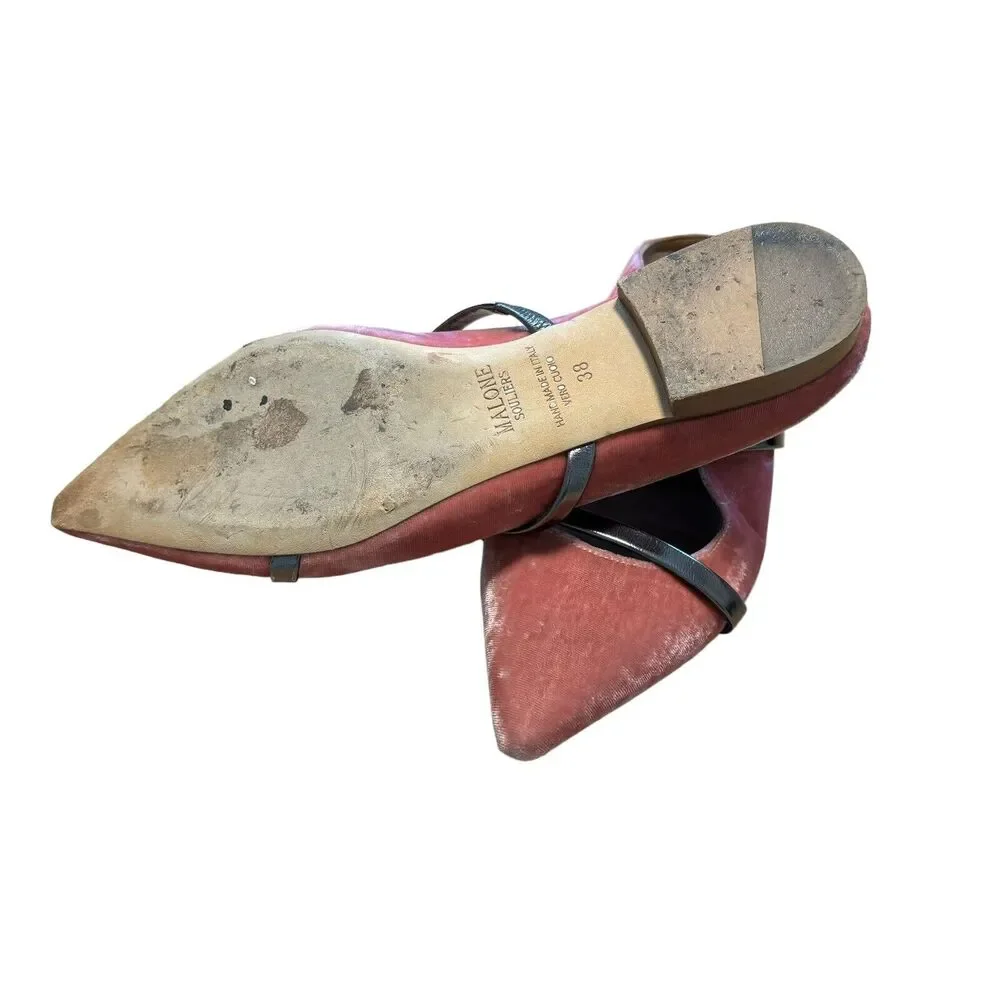 Malone Souliers‎ Pink Velvet Fabric Maureen Flat Mules Size 38
